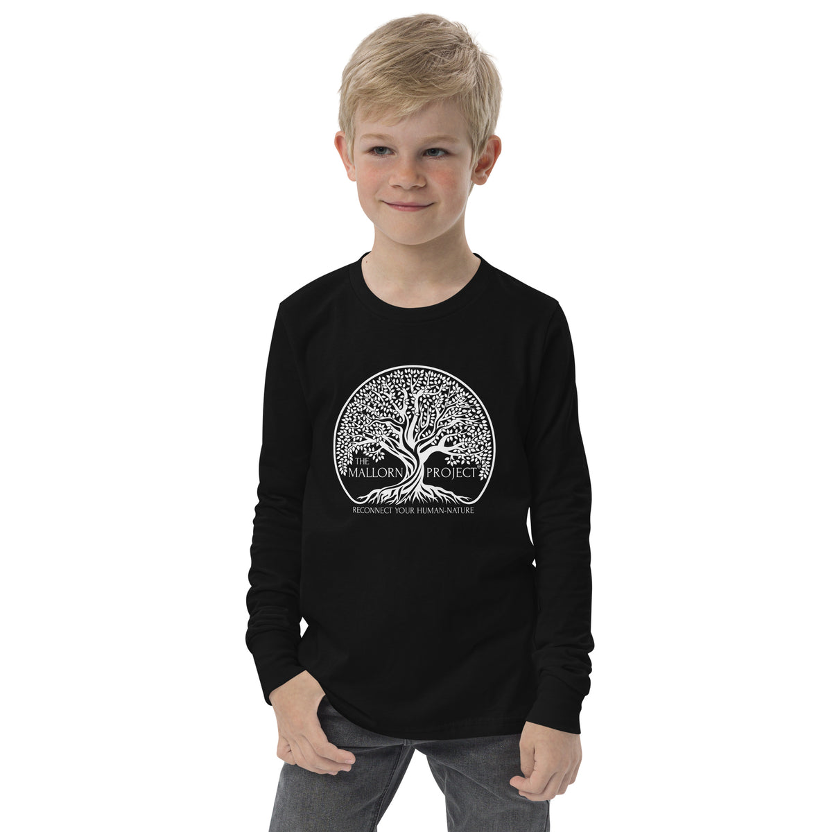 The Mallorn Project® Black/White Logo Unisex Silver Star Long-Sleeve - Youth